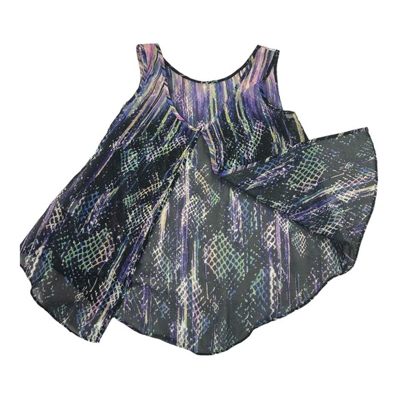 Aqua Womens Sz Xs Open Back Sheer Colorful Tank Top Purple Green Blue Vibrant - Picture 3 of 8